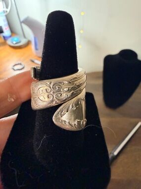 Sterling Silver Floral Engraved Spoon Wrap Ring Size 6